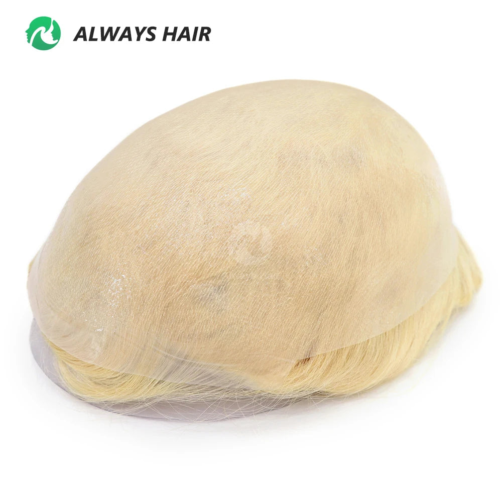 V Loop Ultra Thin Skin Men Toupee Human Hair 0.03-0.04mm Hair Replacement System 64 Colors Undetectable Hairline Natural Man Wig