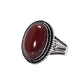Genuine 925 Sterling Silver Rings Vintage Mens Rings with Green Red Original Agate Stone Retro Hollow Design Silver 925 Jewelry