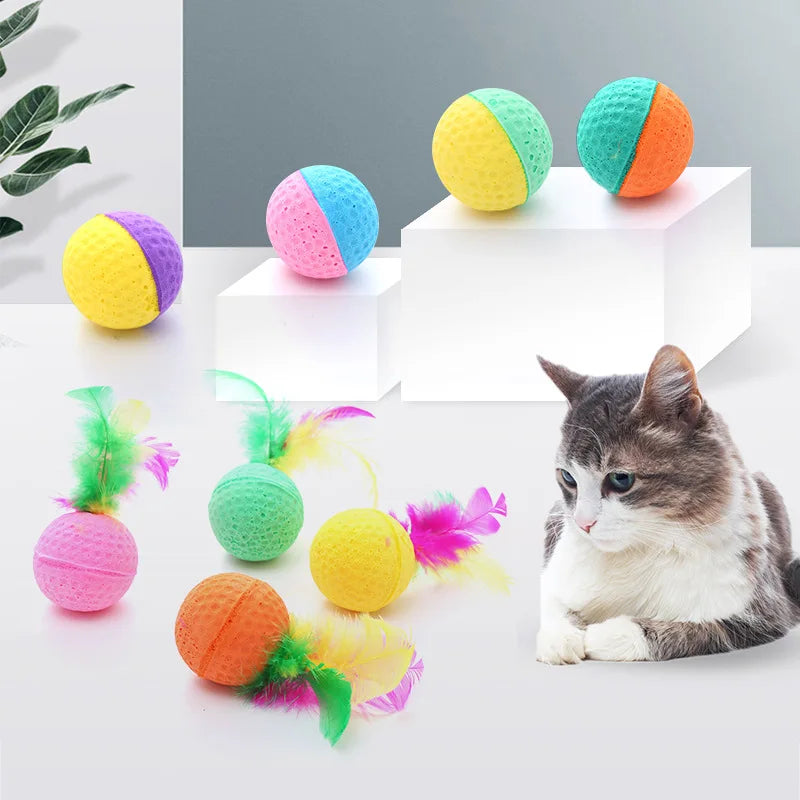 Ball Toy Cat Feather Tease Cat Pet Ball Latex Interactive Cat Chew Ball Toy