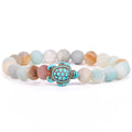 Handmade 8mm Boho Stretch Natural Stone Lava Turquoise Bead Bracelet Sea Turtle Bracelet Beach Jewelry for Women Men Children