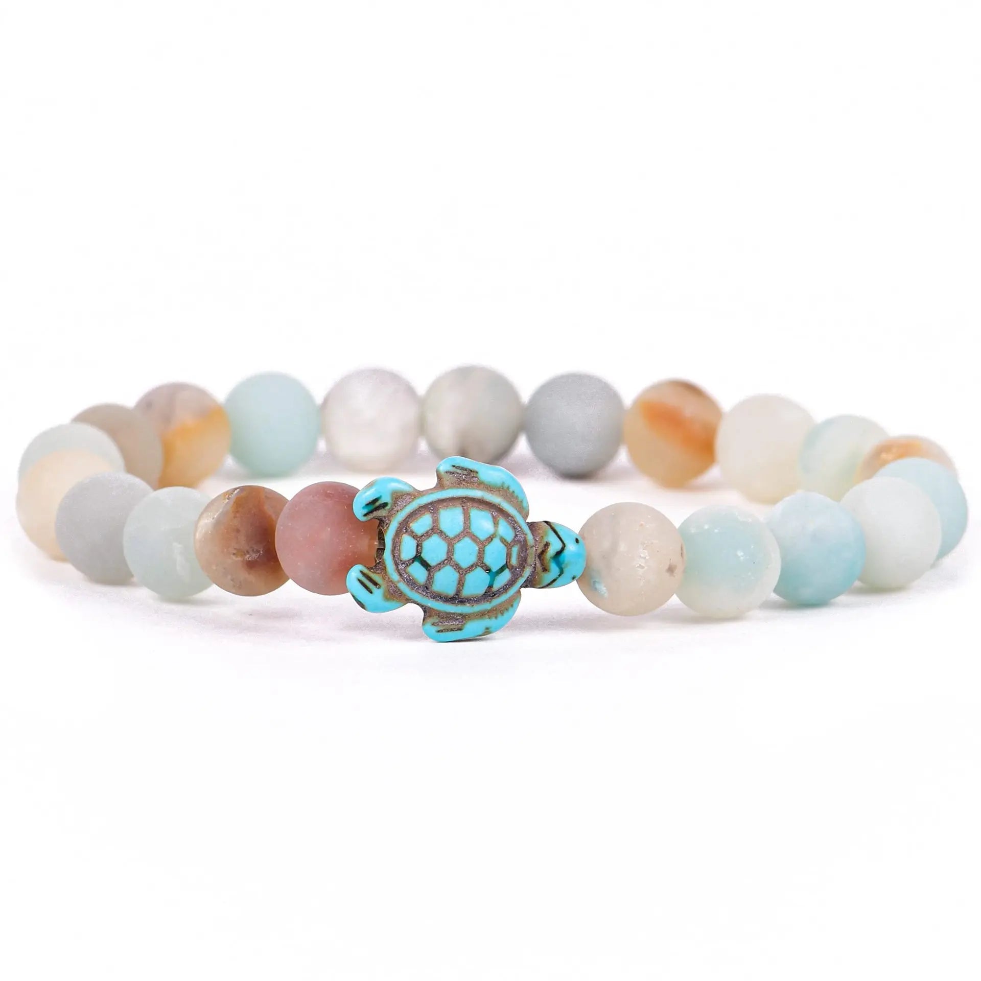 Handmade 8mm Boho Stretch Natural Stone Lava Turquoise Bead Bracelet Sea Turtle Bracelet Beach Jewelry for Women Men Children