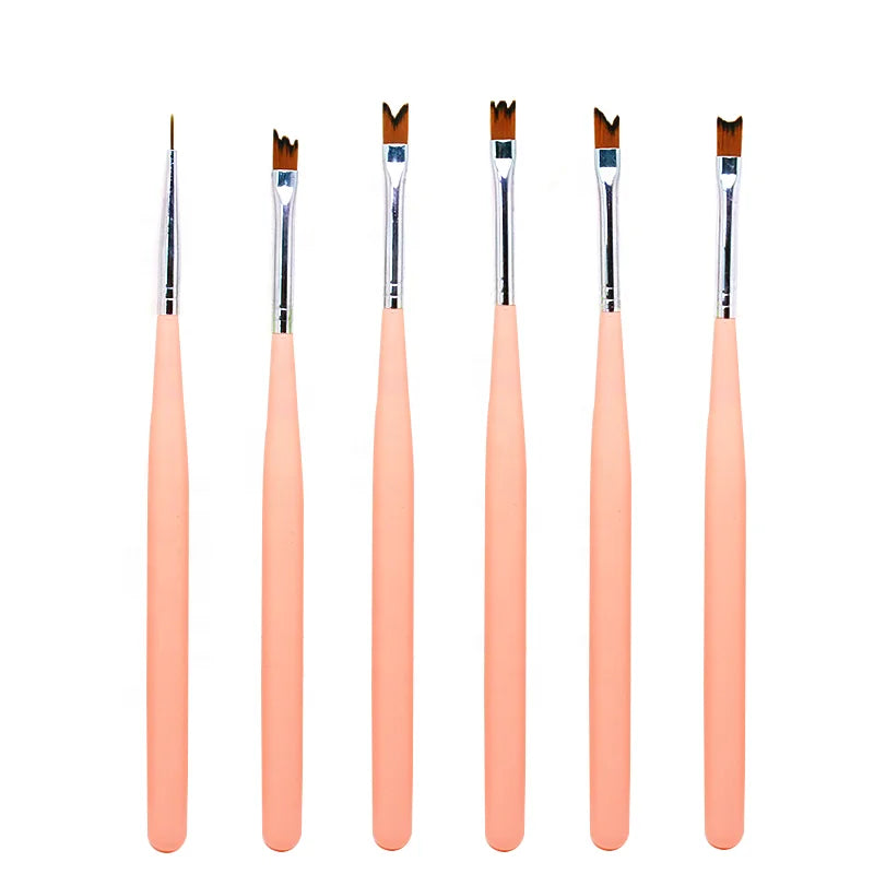 Hot Sale 6Pcs Wood Handle Flower Liner Painting Ombre Nail Art Brush Set Professional Salons and Home DIY Nail Art