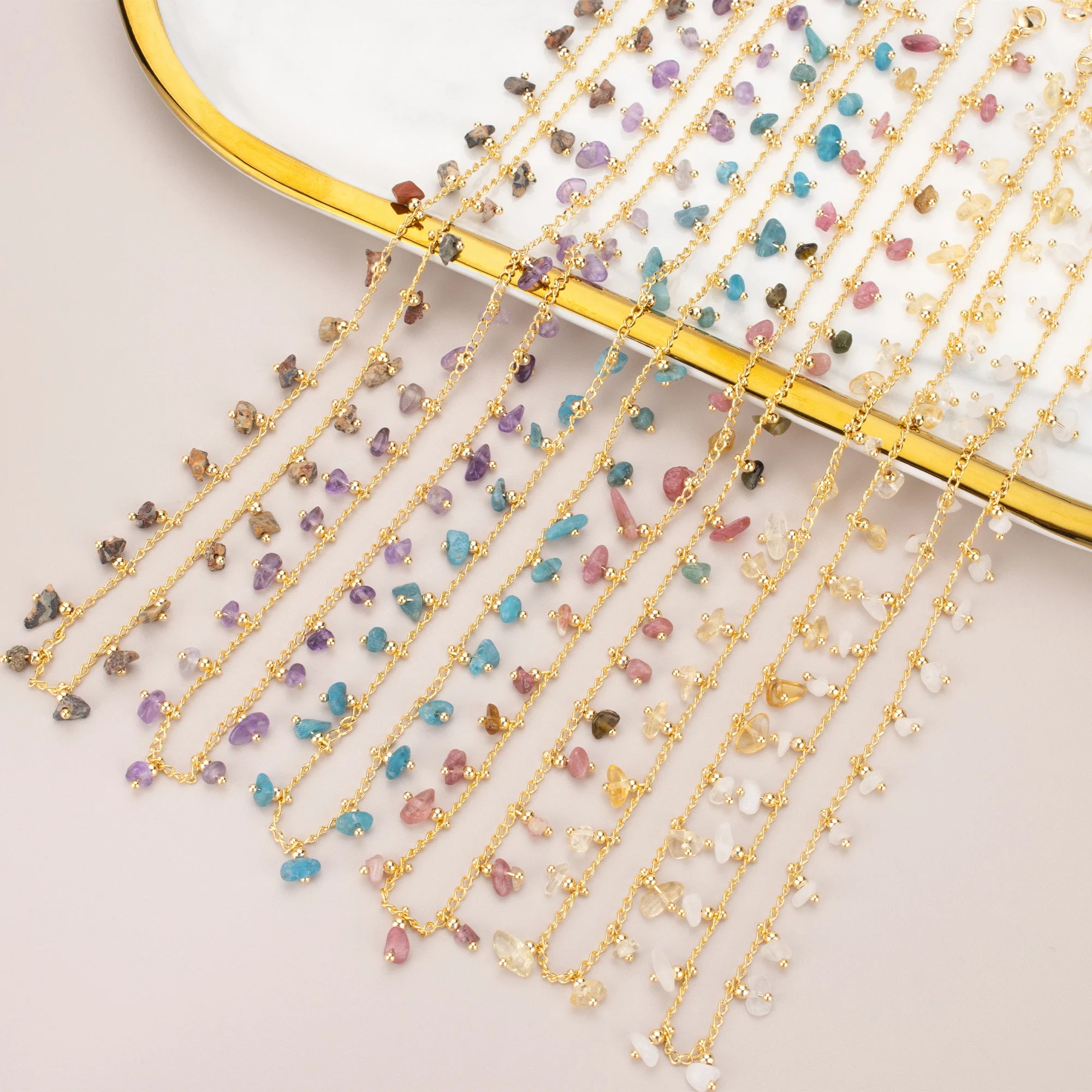 JN02 Fashion Jewelry Necklace 18K Gold Plated Copper with Natural Stone Handmade Nickel Free One Piece Lot Packed in Bag