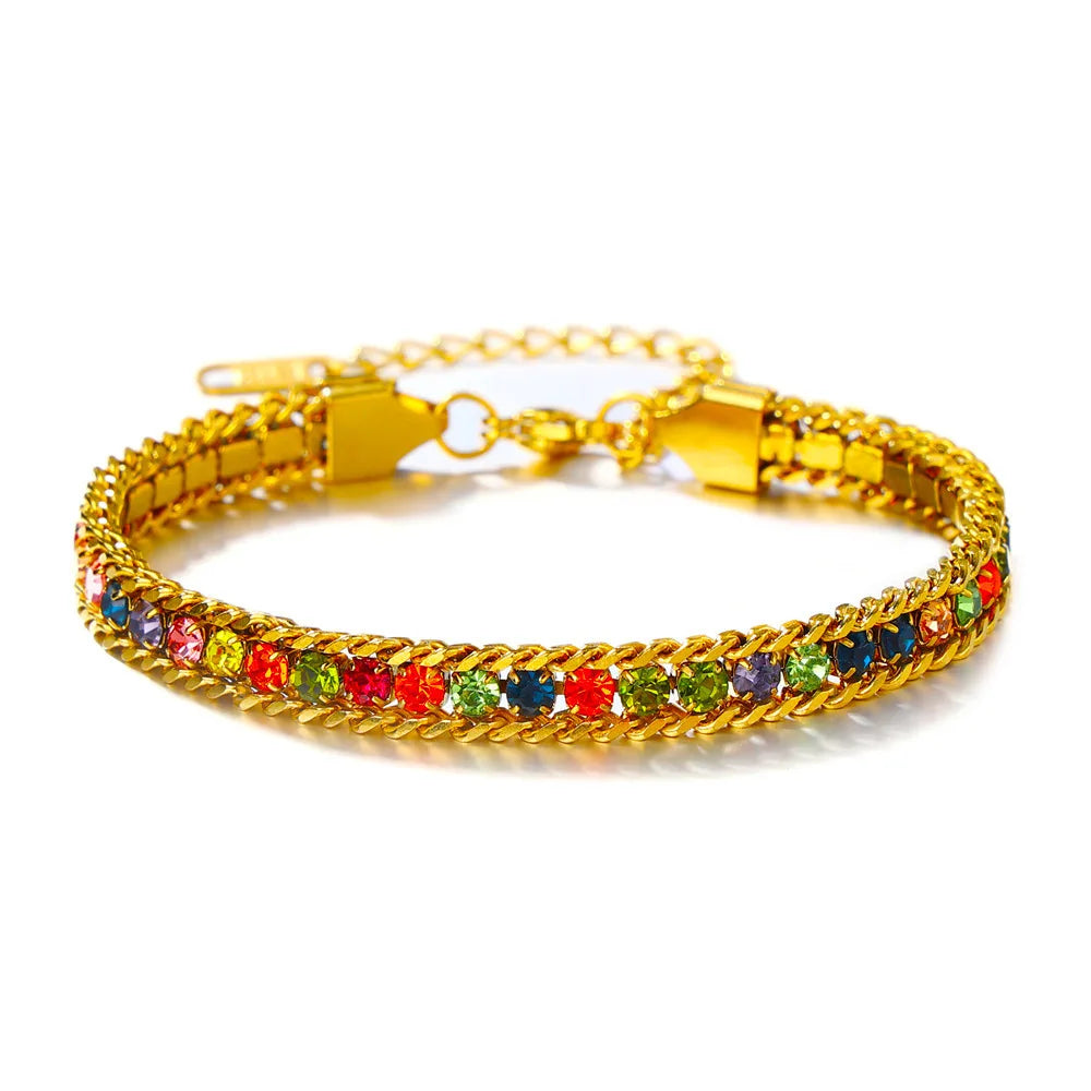 Hot Selling 18k Gold Plated Stainless Steel Zircon Bracelet Diamond Tennis Bracelet for Women