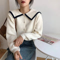 OEM/ODM Custom Heavy Weight Knitted Crew Neck Cardigan Preppy Solid Splice Color Button Sweater Coat for Women Winter Season Top