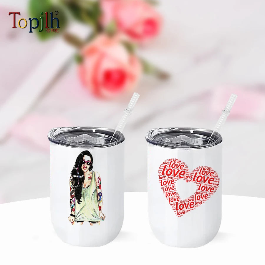 Topjlh Custom Logo 12oz Stainless Steel Tumbler Sublimation White Blank Egg Tumbler for Mothers Day Gift and Daily Use