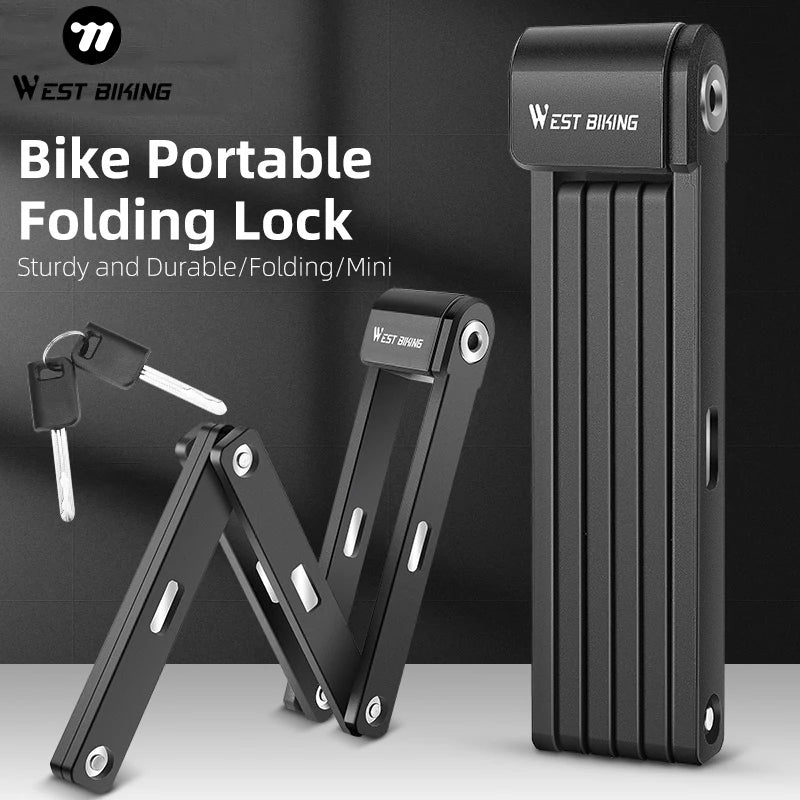 WEST BIKING Scooter Motorcycle Heave Duty Anti-theft Steel Folding Lock Sturdy Durable Cycling Lock With Keys Mounting Bracket