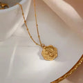 18K Gold Plated Stainless Steel Retro Flower Children's Party Necklace with Link Chain and Geometric Pendant Trendy Design