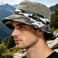 RTS New Style Simple Mesh Camouflage Bucket Hat Outdoor Breathable Leisure Sunscreen Hiking Hat for Men Women