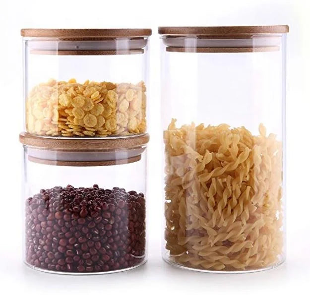 Eco-Friendly Glass Material Feature Borosilicate Glass Storage Jar with Bamboo Press Lid