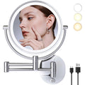 Rechargeable Wall-Mounted LED Bathroom Vanity Mirror Foldable Chrome Frame Modern for Home Hotel Use Magnifying Make-Up Mirror