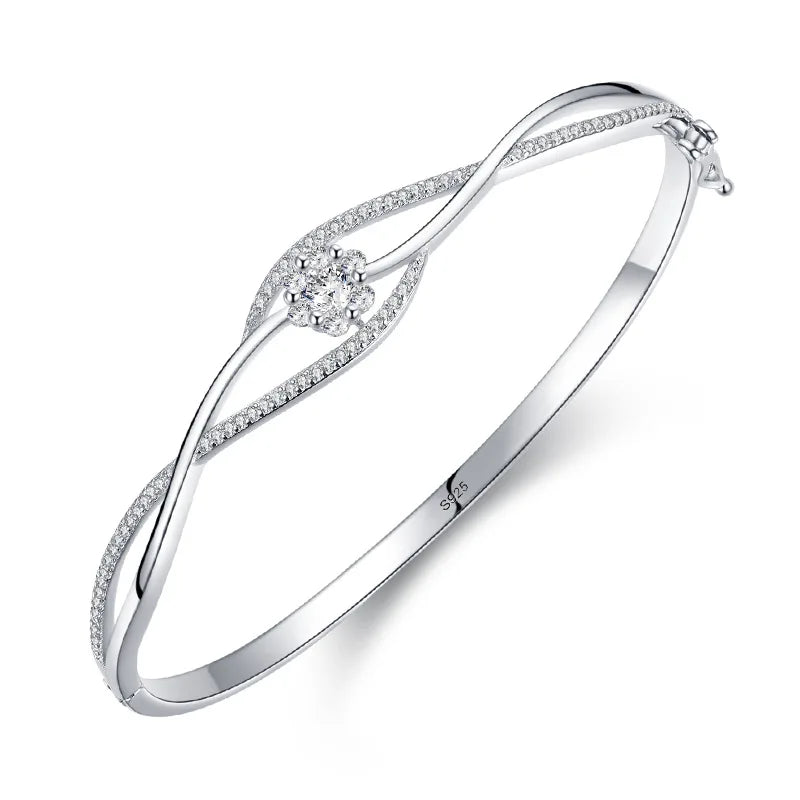 Fine Jewelry Flower Bangle Silver Wholesale Fashion Cubic Zircon Sterling Silver Bangles