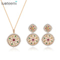 LUOTEEMI in Stock Bling Beautiful Pendant Zirconia Set Bridal Wedding Round Big Earring Necklace Woman Jewelry