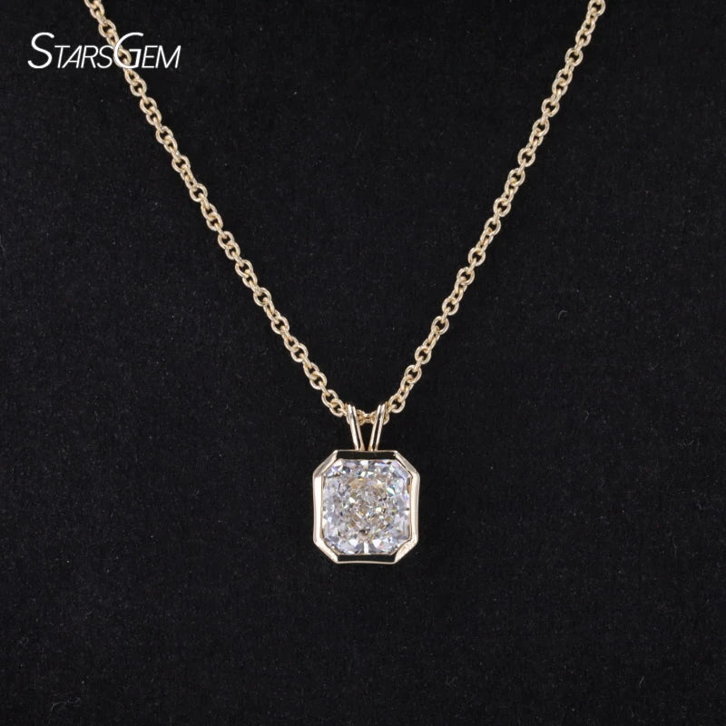 Fine Rings 14k Yellow Gold 1ct DEF VS VVS Radiant Cut Bezel Setting Pendant 45cm Lab Diamond Solitaire Necklace
