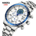 NIBOSI 2380 Men Chronograph Quartz Watch Luminous Waterproof Stainless Steel Wristwatches