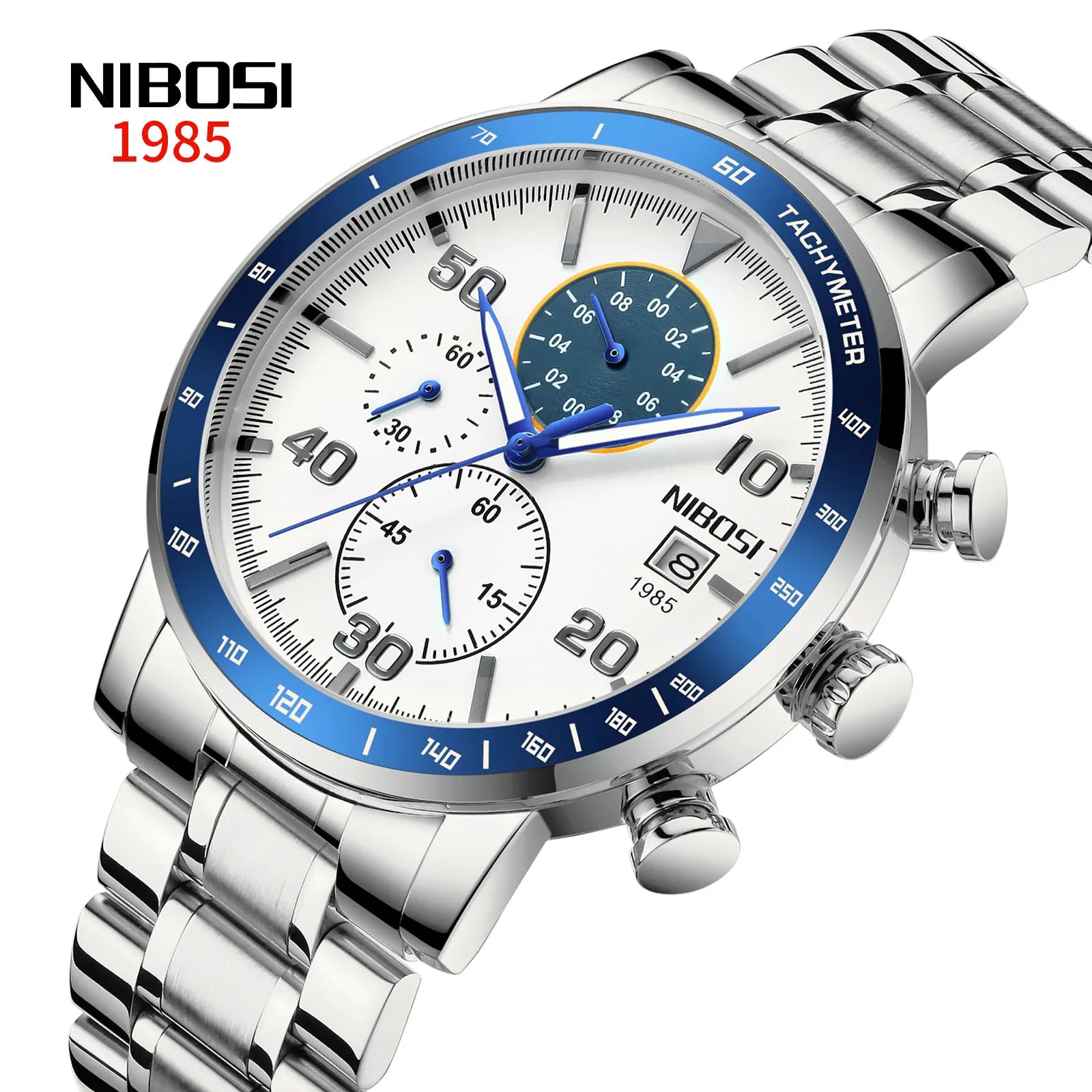 NIBOSI 2380 Men Chronograph Quartz Watch Luminous Waterproof Stainless Steel Wristwatches