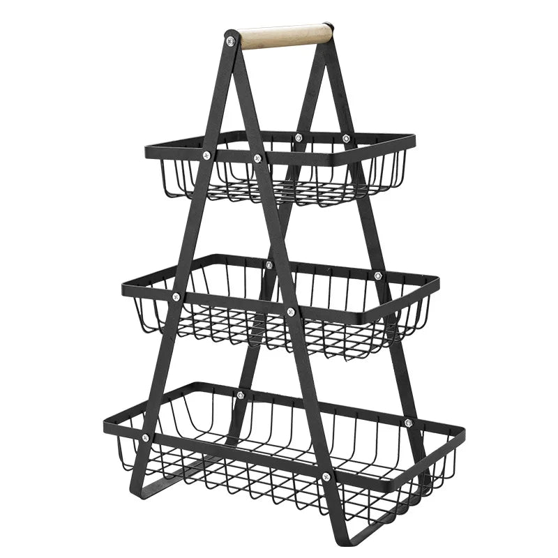 Modern Portable Three-Layer Metal Dry Fruit Snack Storage Rack Multi-Level Hollow Grid Basket for Cross-Border Sundries