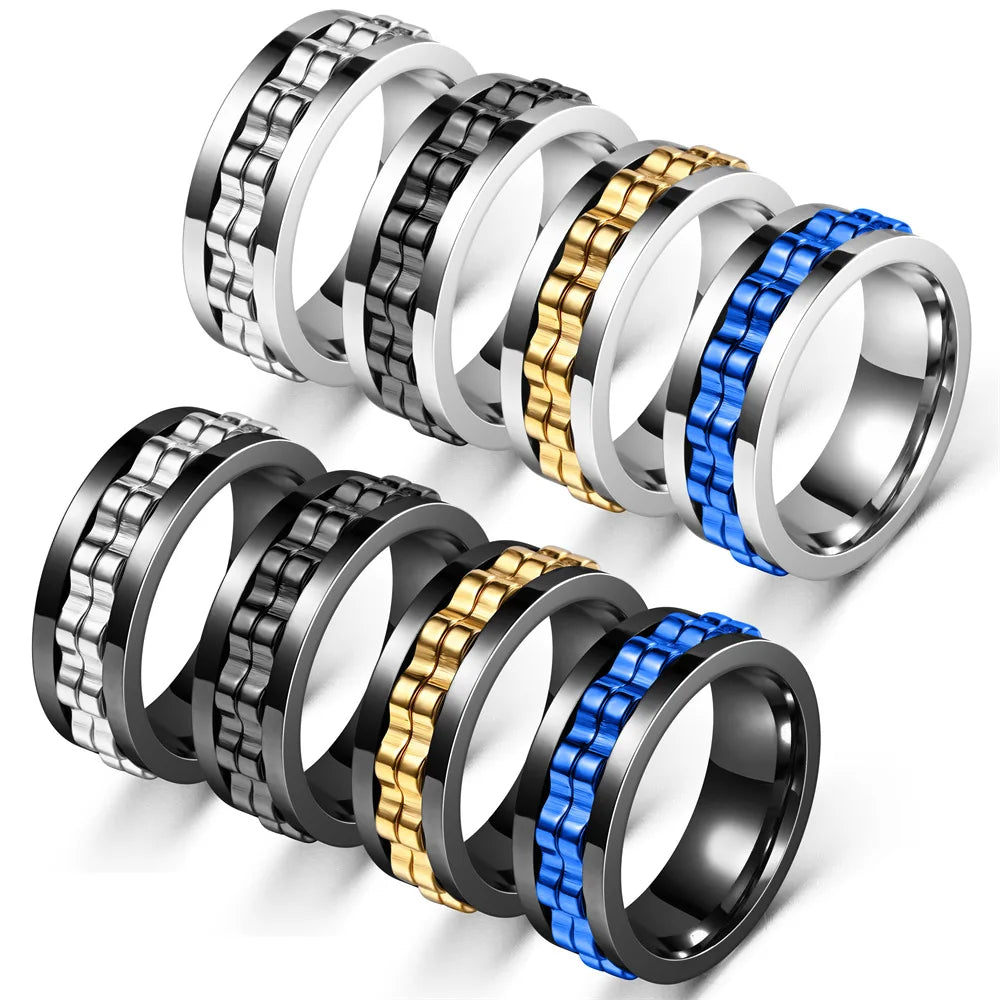 2025 Wholesale Fashion Jewelry New Brand Simple Blue Black Silver Color Gold Color Stainless Steel Wedding Rings for Men Women MegaBDM