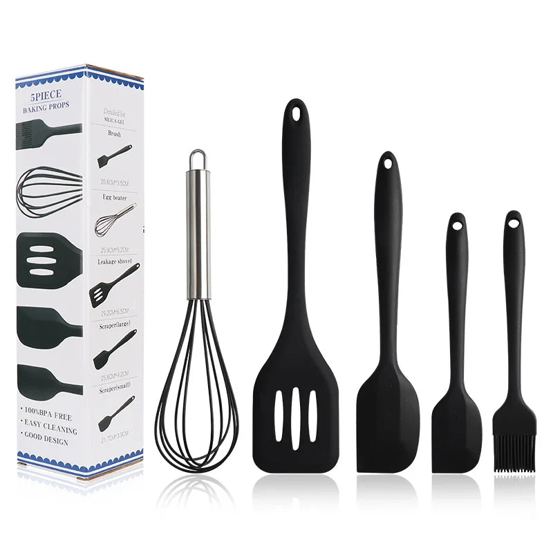 Hot Sell 5 Pcs Heat Resistant Silicone Cooking Utensils Non-Stick Silicone Cooking Spatula Set