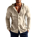 RNSHANGER Loose Men's Linen Long Sleeve Hooded Shirts Casual American Style Solid Color Breathable Shirts Single Breasted Shirt