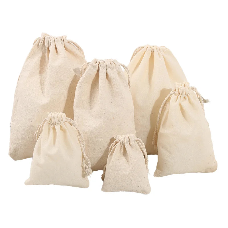 Cotton Canvas Drawstring Bags Eco-Friendly Durable Recyclable Jewelry Packaging Customizable Color Logo Acceptable Silk Screen