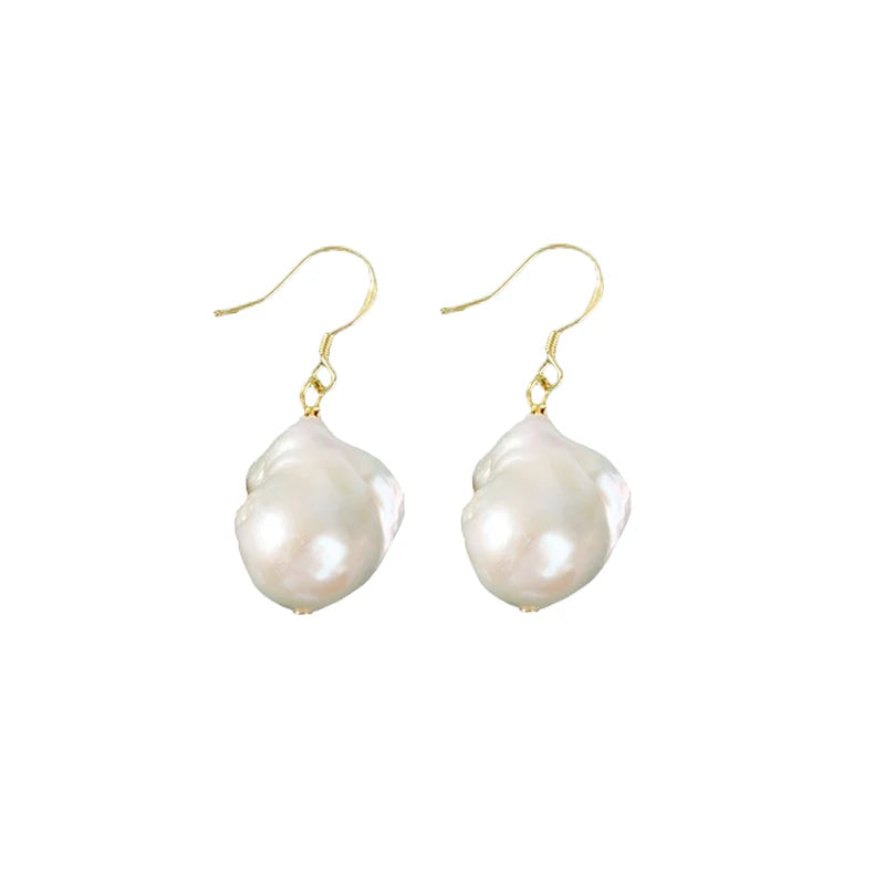 Wholesale Fashion Freshwater Large White Round Baroque Pearl Earrings Jewelry Women Drop Studs Earrings MegaBDM