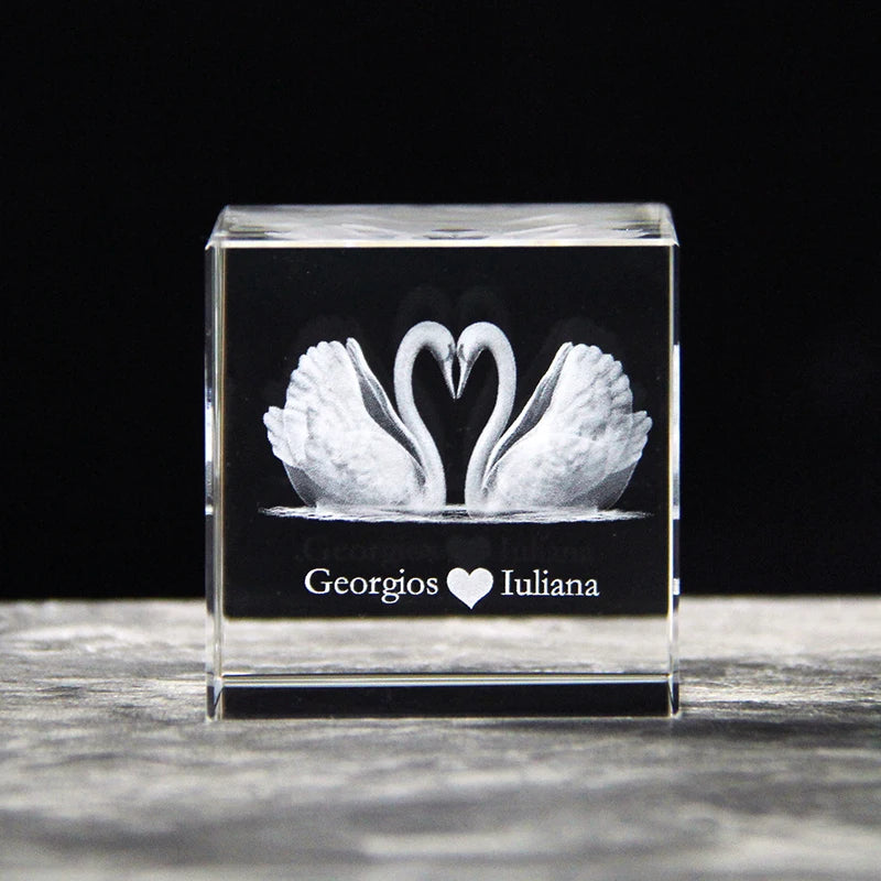 New Arrival Wedding Favor K9 Crystal Pure Swan Laser Engraved Cube for Wedding Party Guests Gifts