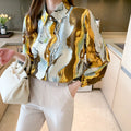 New Fashion Temperament Printed Women's Shirt Korean Chiffon Loose Lantern Sleeve Girl's Top