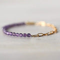 18K Gold Half Paperclip Chain Amethyst Birthstone Bracelet Natural Faceted Precious Gemstone Beaded Bracelet