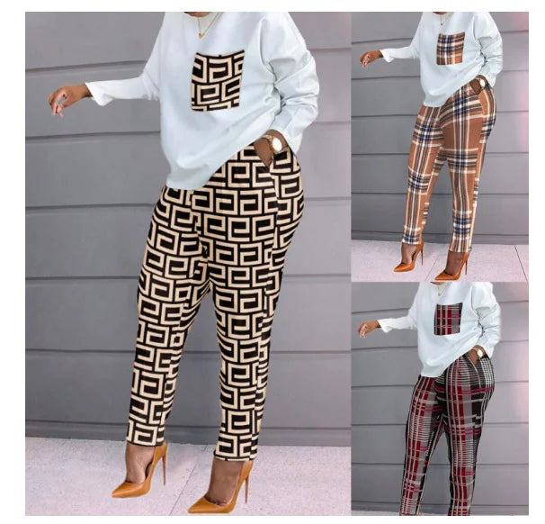 Women Printed Loose Tracksuit Autumn Long Sleeve Shirt + Print Long Pants Set Plus Size African Women's Casual Two Pieces Set