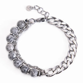 Fashion Simple Hot Stainless Steel Men's Bracelet Map Stone Tiger Eye Stone Bracelet Natural Stone Beaded Chain Bracelet