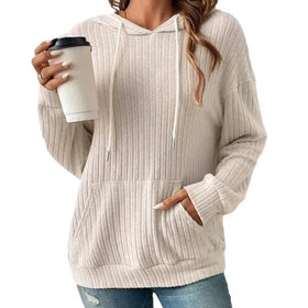 2023 Casual Woman Pullover Hoodie Printed Knitted Sweatshirts with Kangaroo Pocket Drawstring Autumn Style