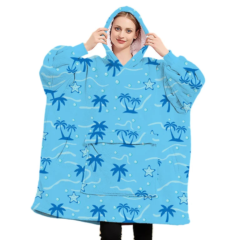 China Factory Wholesale Oversized Wearable Hooded Sherpa Blanket Winter Giant Hoodies Blanket Sweatshirt Home Textile Supplier