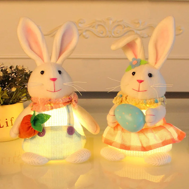 2025 New Easter Dolls Decorations Table Ornament Cute Egg Radish Glowing Rabbit Easter Plush Toys Bunnies