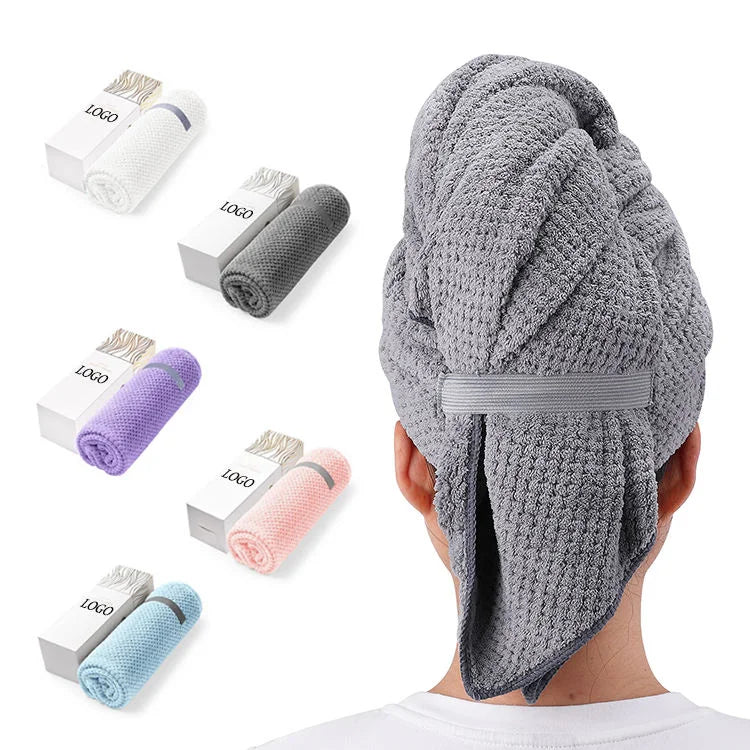 Woven Ultra Plush Jacquard Knitted Microfiber Hair Turban Cap Custom SPA Eco-Friendly Absorbent Quick Dry Towel Home Use Adult