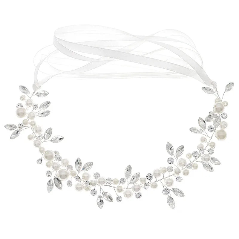 SLBRIDAL Handmade Alloy Crystal Rhinestones Pearls Bridal Tiara Headband Wedding Headpieces Hair Accessories Women Jewelry