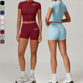 Custom Logo Breathable Reversible Slim Fitness Yoga Wear for Women Active Solid Pattern Workout Sets Plus Size Buttline Short