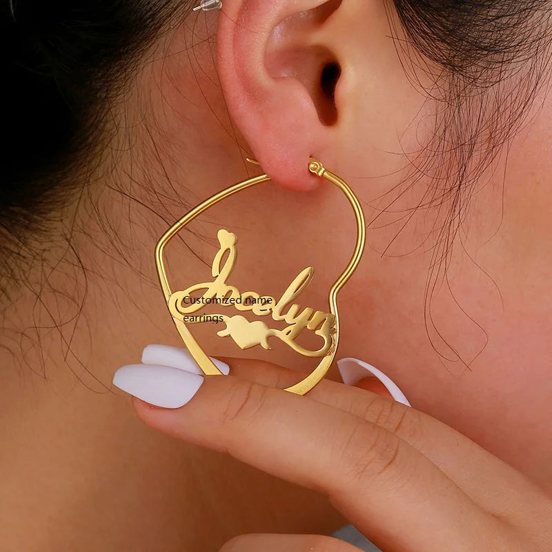 Hot Selling Stainless Steel Hoop Earring Custom Name Earring Hoop for Jewelry Gift Size 30MM to 100MM