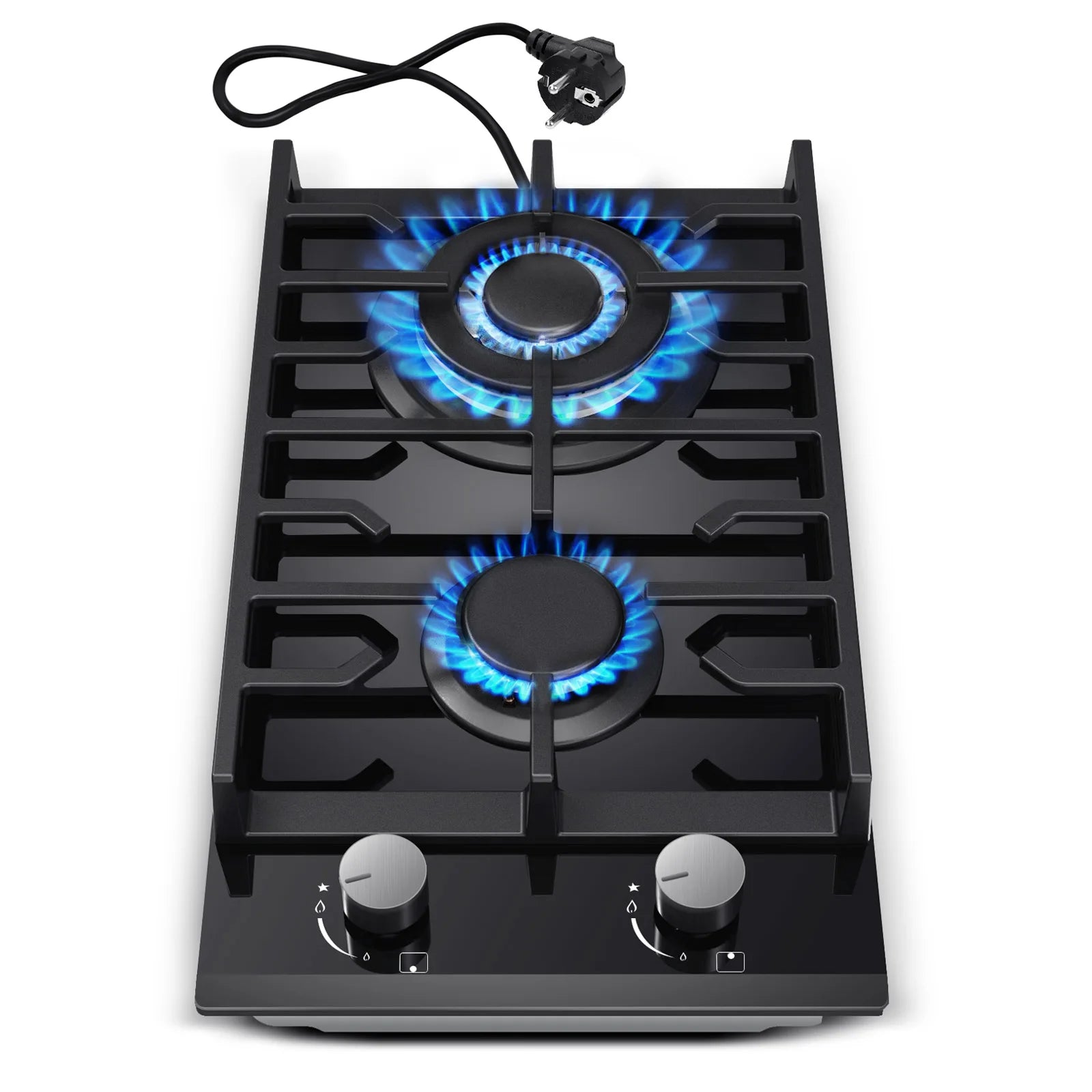 TopStrong 30cm Tempered Glass Gas Cooktop with Cast Iron Supports 5200W Black Easy Installation