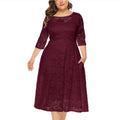 XL-6XL European and American Large Evening Dress Mid Length Dress With Hollowed Out Lace Pocket Half Sleeve Dress