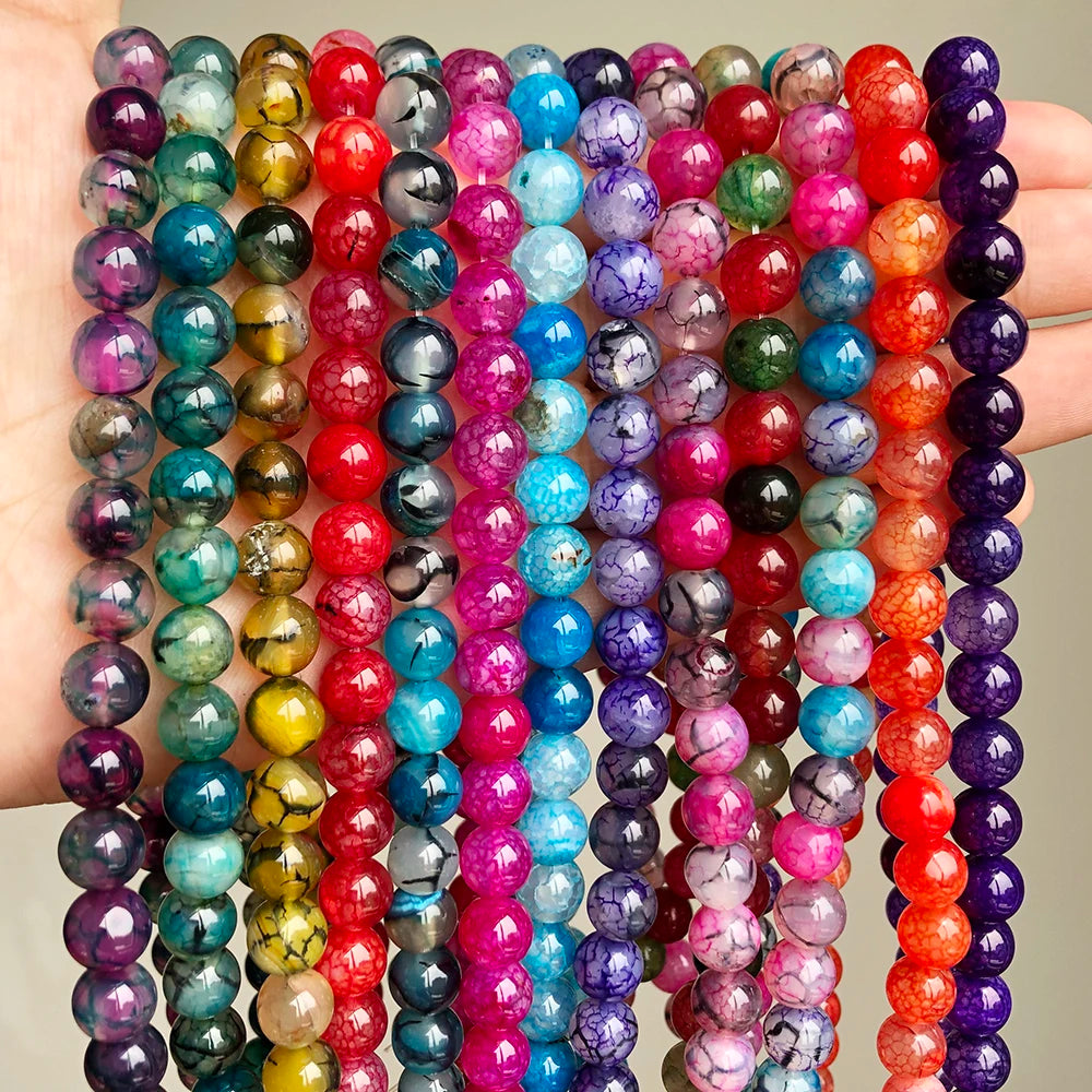 Natural Dragon Vein Agate Loose Stone Beads 6/8/10MM round Multi-Color for Jewelry Making Accessories