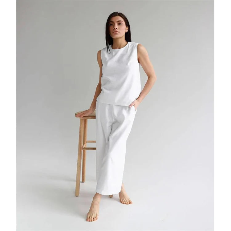 2023 New Light and Comfortable Sleeveless Top and Pants Solid Color Pajamas Lounge Wear Women Set Suits