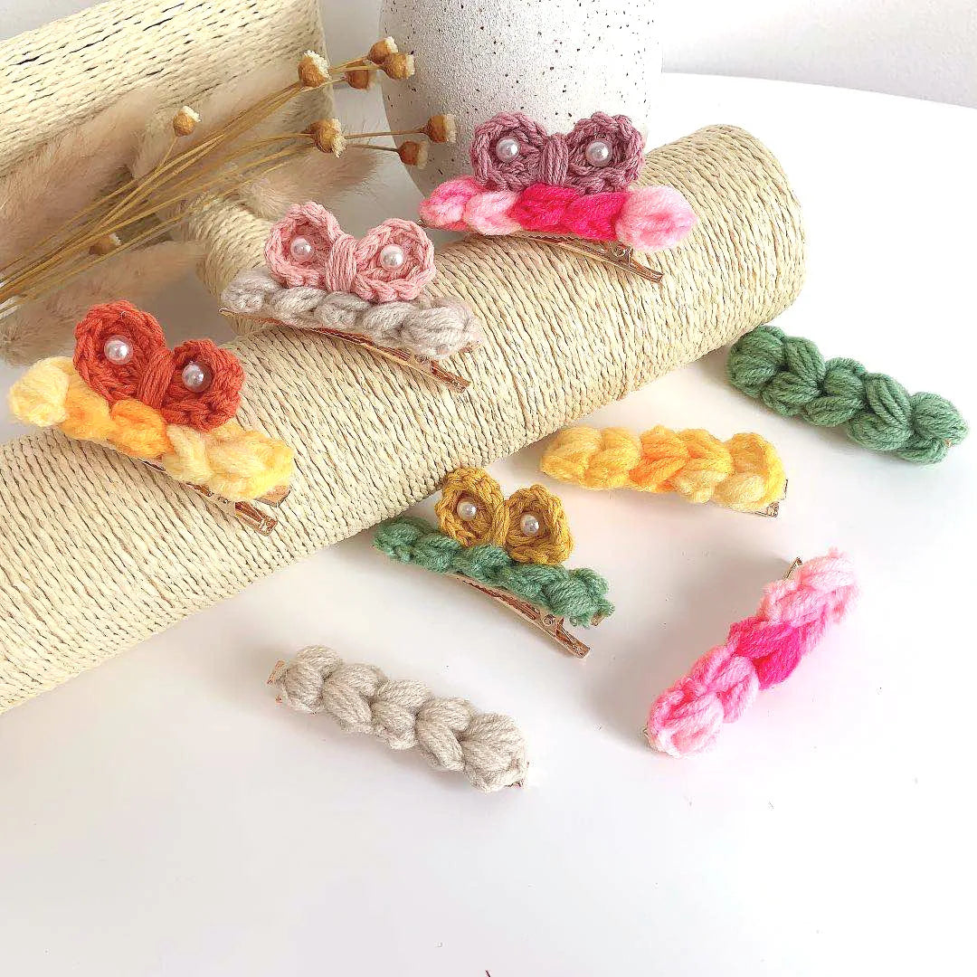 IVANHOE Autumn Winter Colorful Woolen Knitted Hair Pins Adorable Bowknot Flower Hair Clip Hairpin Women Kids Hair Accessories