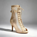 Beige Mesh Dance Boots Latin Salsa Dance Shoes Lace up Ballroom Swing Dress Shoes Practice Footwear