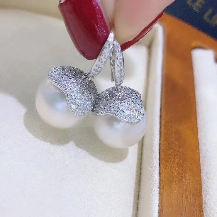 E762 11-12mm DIY Natural  Freshwater Pearl Charm Earrings Mounting Accessory 925 Sterling Silver Gold Plated  Jewelry for Women