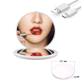 Portable Foldable Double Sided Cosmetic Pocket Mirror with LED Light and USB Charging