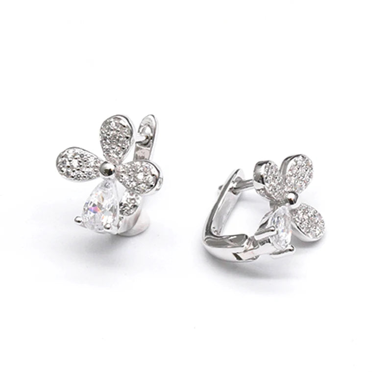 MINI Jewelry Flower Zircon Earrings 925 Sterling Silver Exquisite Cz Hoop Earrings for Women