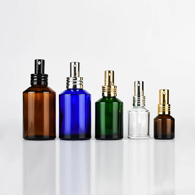 Free Sample Custom Packaging Slanted Oblique Shoulder Glass Bottles 15ml 30ml 50ml 100ml 120ml in Amber Green Blue Clear Colors