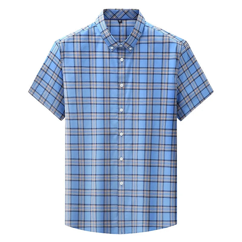 2023 Loose Casual Short Sleeve Shirt Fat Man Summer Thin Business Plaid Shirt