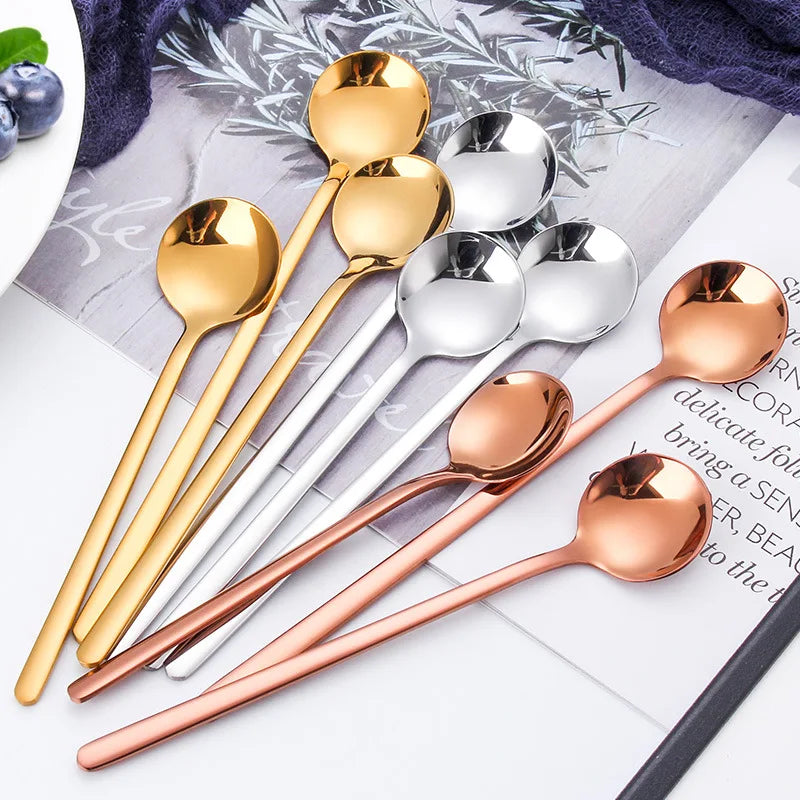 304 Stainless Steel Creative Fashional Colorful Cute Ice Scoop Stirring Mini Small Long Hand Tea Dessert Coffee Spoon